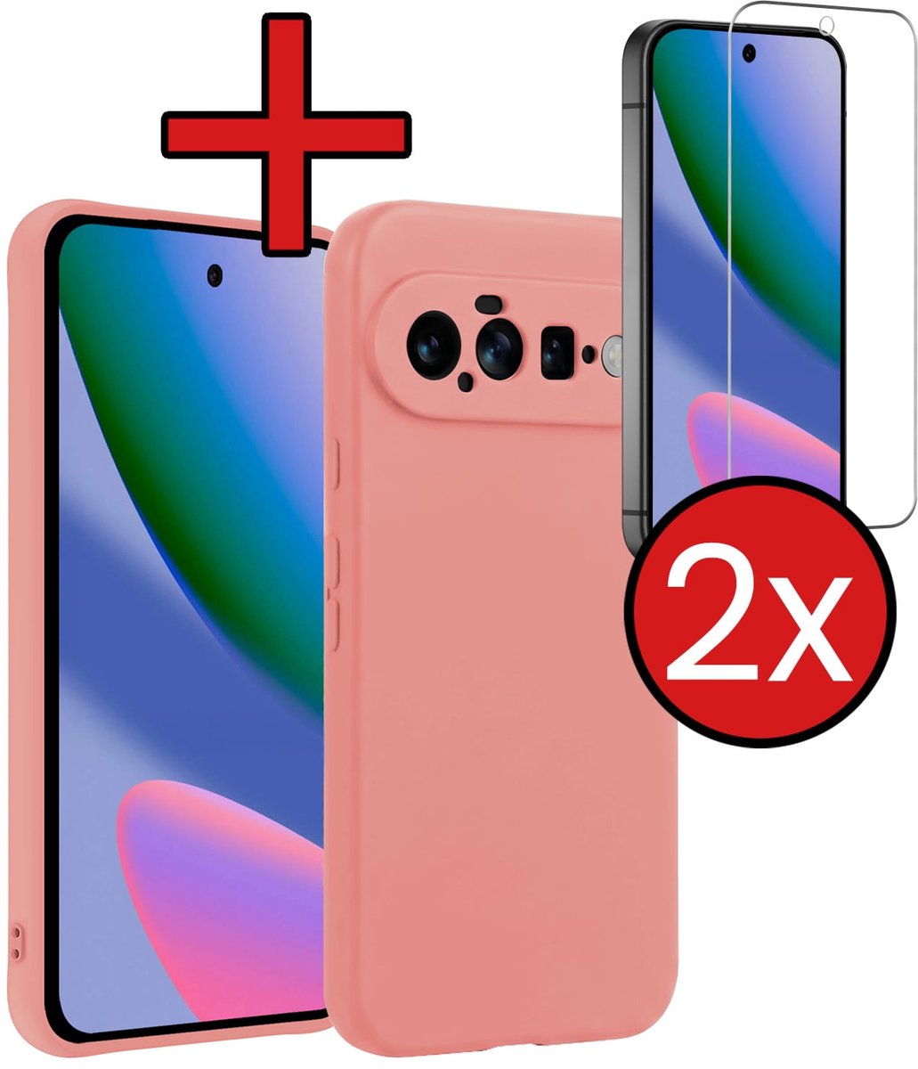 Hoesje - Met 2x Screenprotector - Geschikt voor Google Pixel 11 - Sterk & Shockproof - Telefoon Hoes - Back Cover - Siliconen Case - Telefoonhoes - Lichtroze