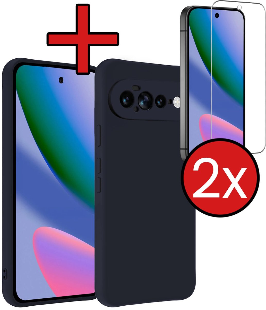 Hoesje - Met 2x Screenprotector - Geschikt voor Google Pixel 11 Pro XL - Sterk & Shockproof - Telefoon Hoes - Back Cover - Siliconen Case - Telefoonhoes - Donkerblauw