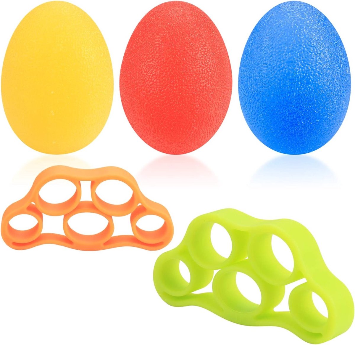Set van 3 Anti-Stress Ballen en 2 Handtrainers voor Hand- en Polsoefeningen, Gripversterking en Vingertraining