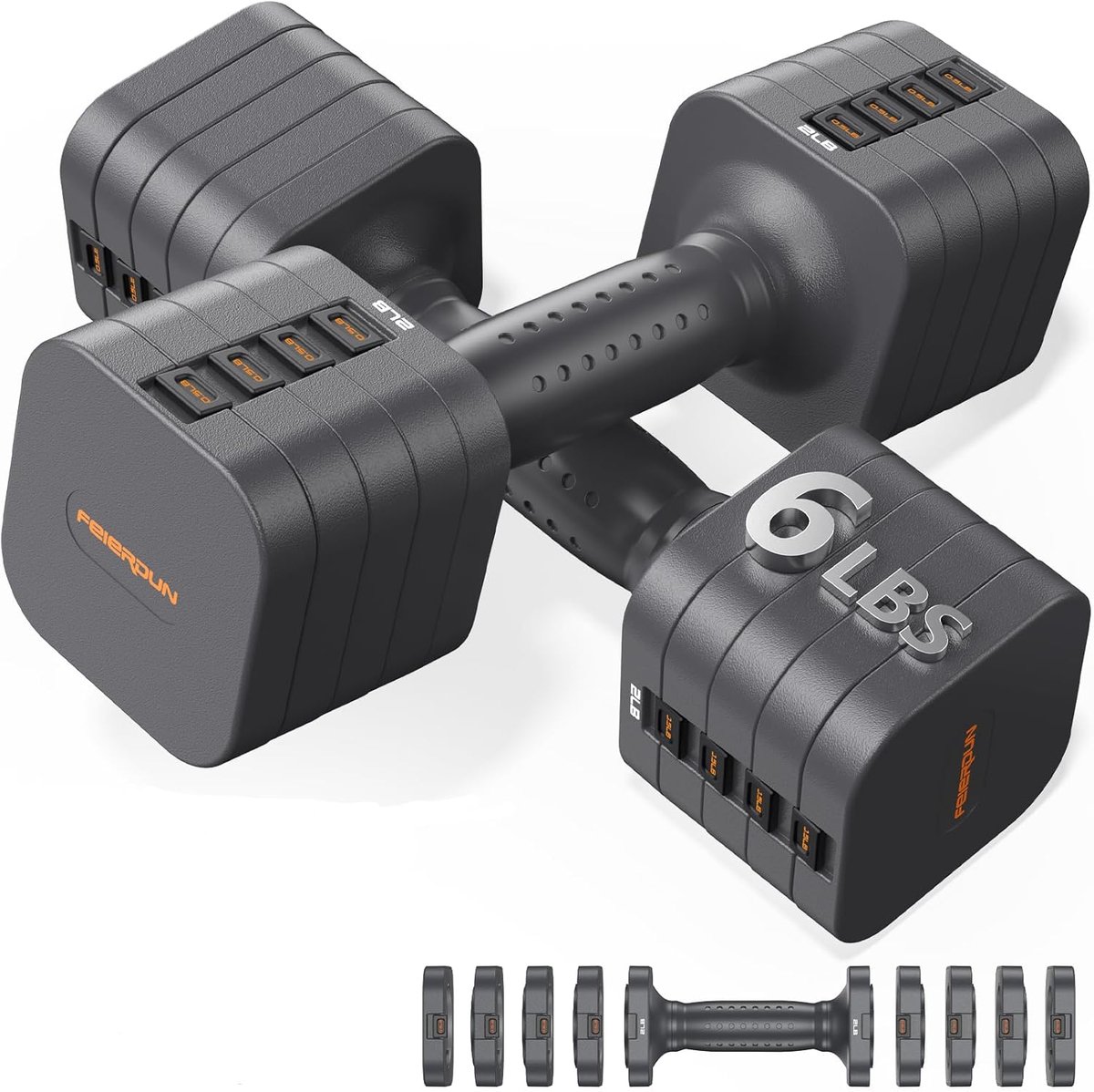 SnelShoppen - 5-in-1 Verstelbare Dumbbell Set van 2, 5.4kg / 2.7kg Handgewichten voor Vrouwen, Ideaal voor Thuis Gym & Buiten, Grijs