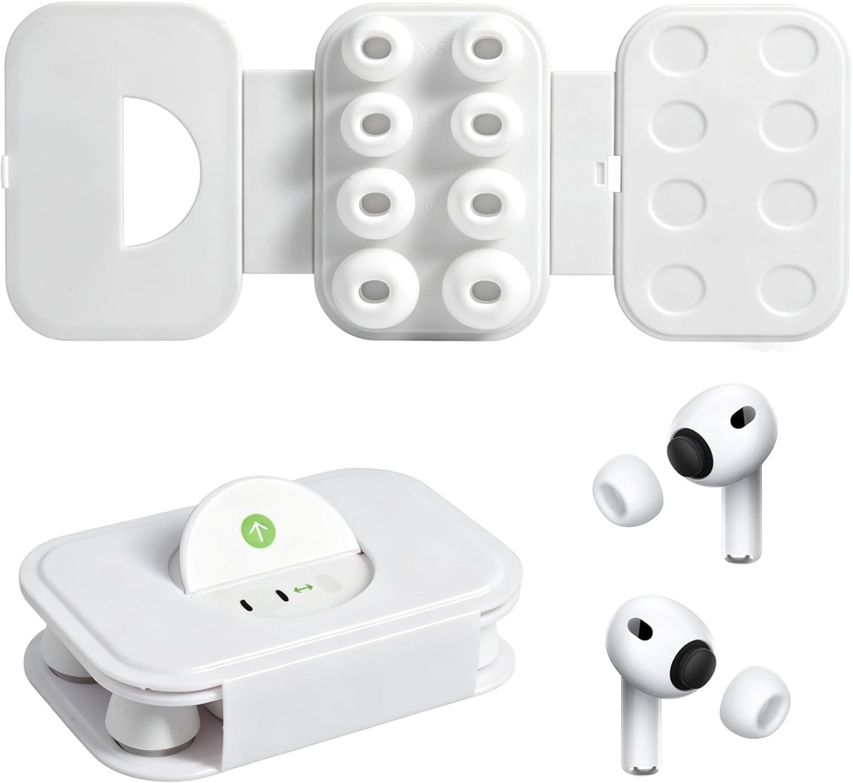 SnelShoppen - 4 Paar Vervangende Oordoppen voor AirPods Pro 1/2, Lage Oordoppen met Schuim Microdeeltjes, Stofrooster, Maten XS/S/M/L, Transportdoos,