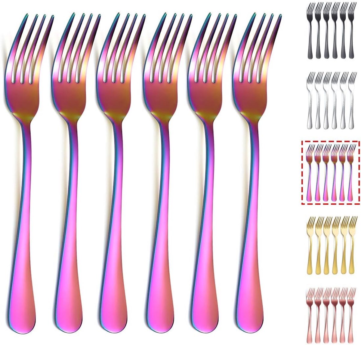 SnelShoppen - Set van 6 Kleurrijke RVS Dinervorken 20.8cm - Roestvrij Staal Forks met Titanium Plating - Ideaal voor Feest, Restaurant en Dagelijks Ge