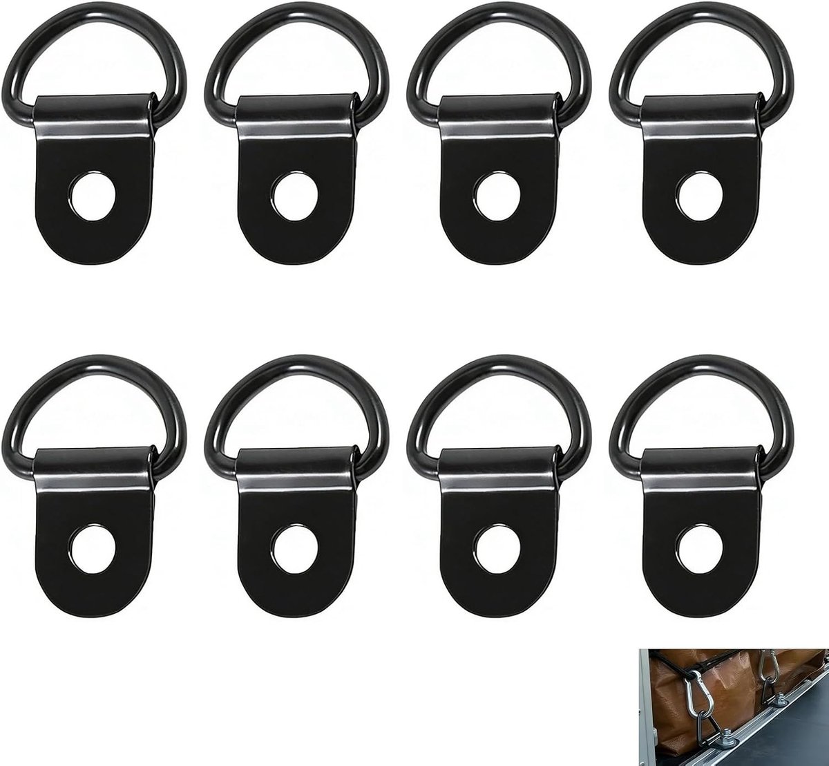SnelShoppen - Set van 8 Lashing Rings, Roestvrijstalen D-ringen voor Trailer, Boot, Camping, 80 kg Capaciteit, Zwart Coating, Voor Transport en Bevest