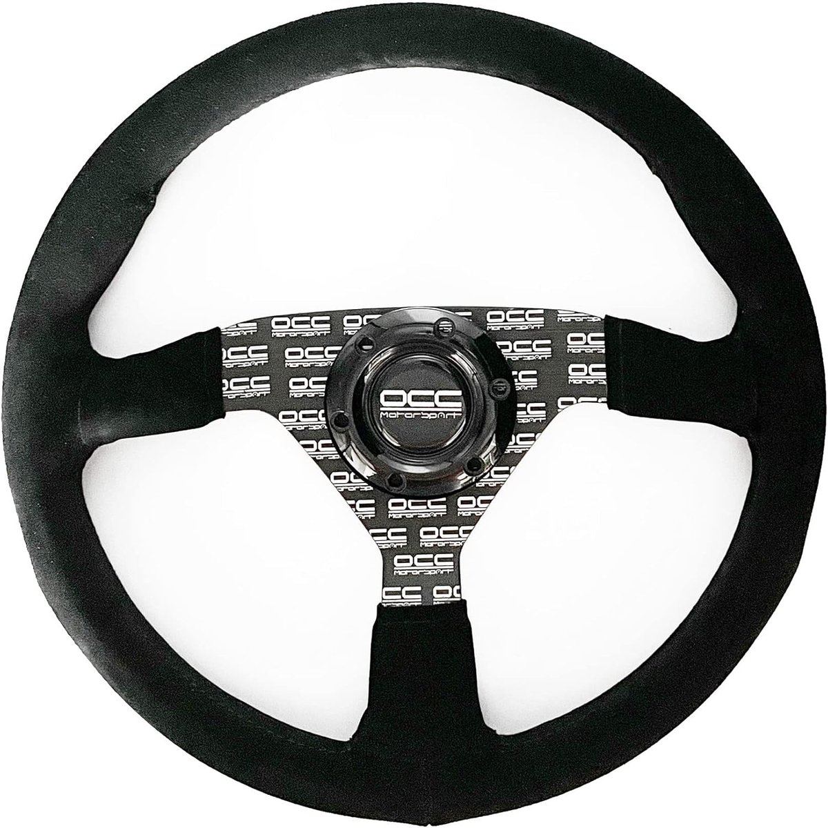 SnelShoppen - OCC MOTOR SPORT Flat stuurwiel mod, klassiek, leder, zwart met zeefdruk, 6 montagemogelijkheden, voor roadbike en auto