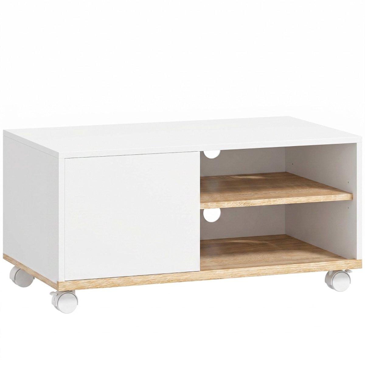 Clruro Tv-meubel - 80 × 45 × 41 cm - met Kabeldoorvoer - Spaanplaat - Wit en Eikenkleur