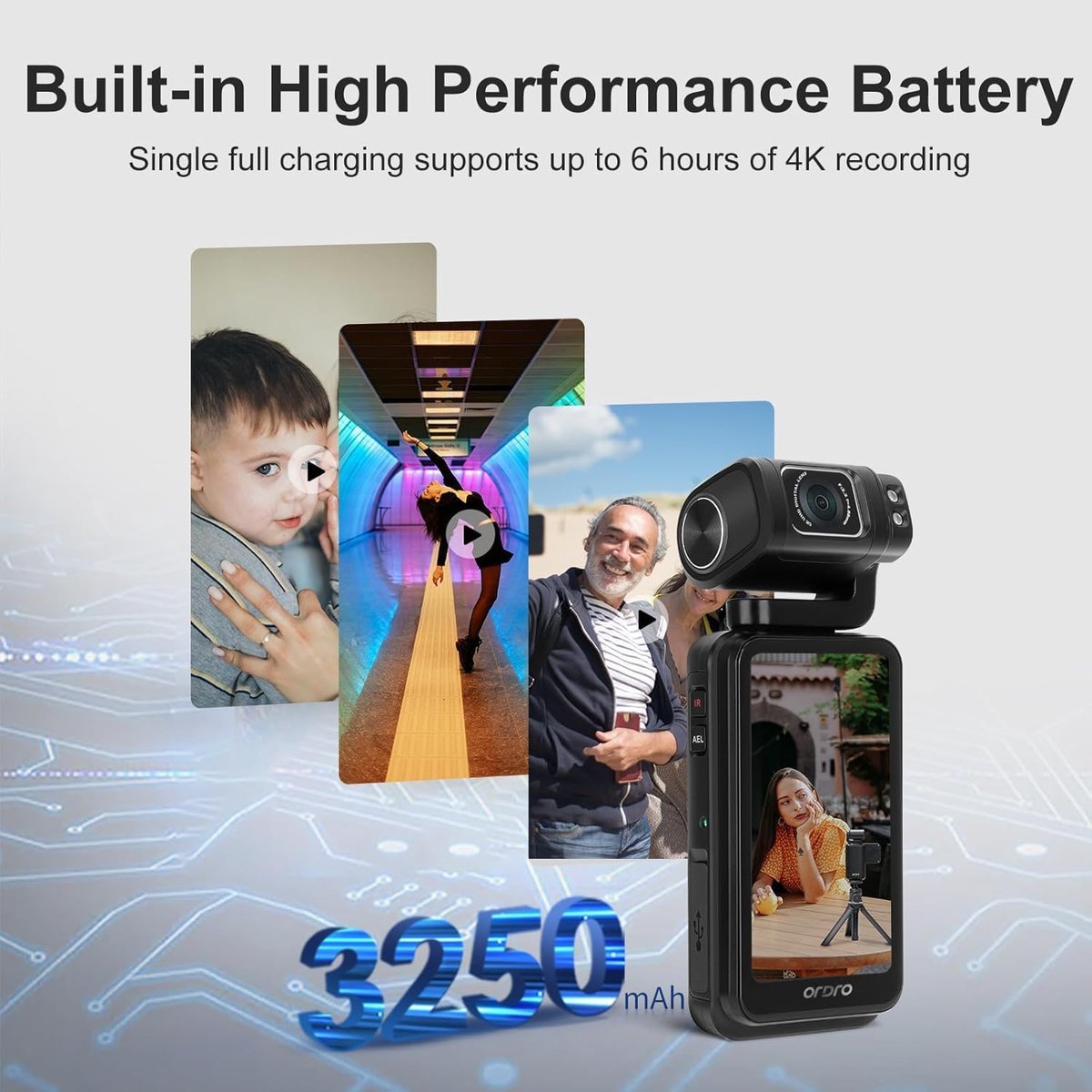 SnelShoppen - Portable Video Camera 5K/30fps Vlogging Camera met 3.5 Inch Rotatable Touch Screen voor YouTube TikTok Vlogs en Reisavonturen thumbnail 3