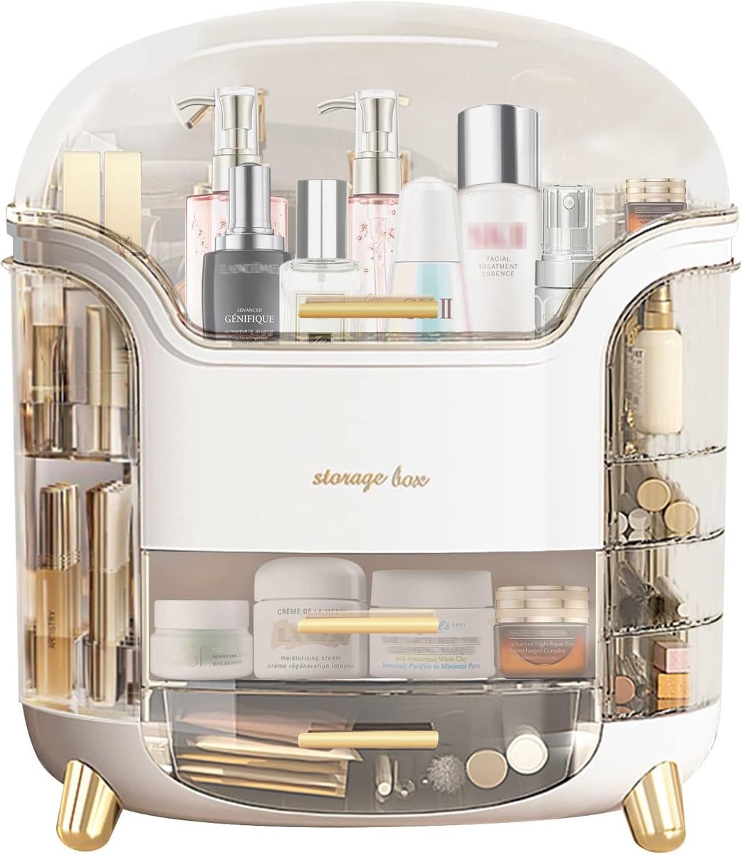 SnelShoppen - Makeup Organizer met Lades - Duidelijke Top Cosmetica Organizer met Deksel - Grote Capaciteit voor Badkamer of Make-up Tafels - Wit