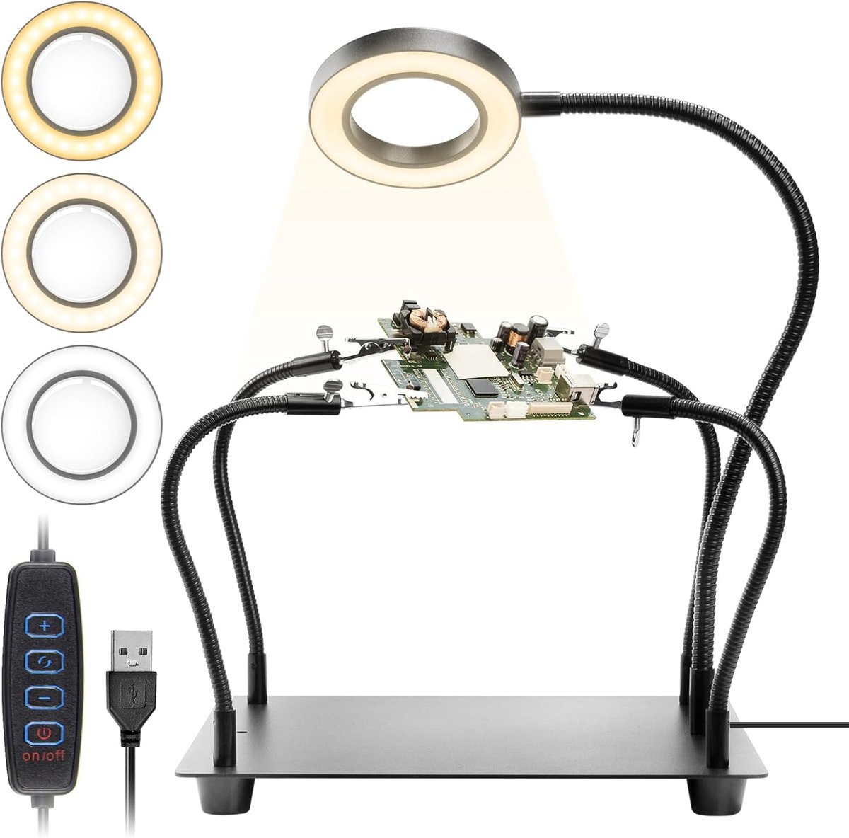 SnelShoppen - Helping Hands Soldering Station met 5x Vergrootglas en Licht, 4 Armen PCB Houder, Stabiele Stalen Basis voor Precisie Solderen en Montag
