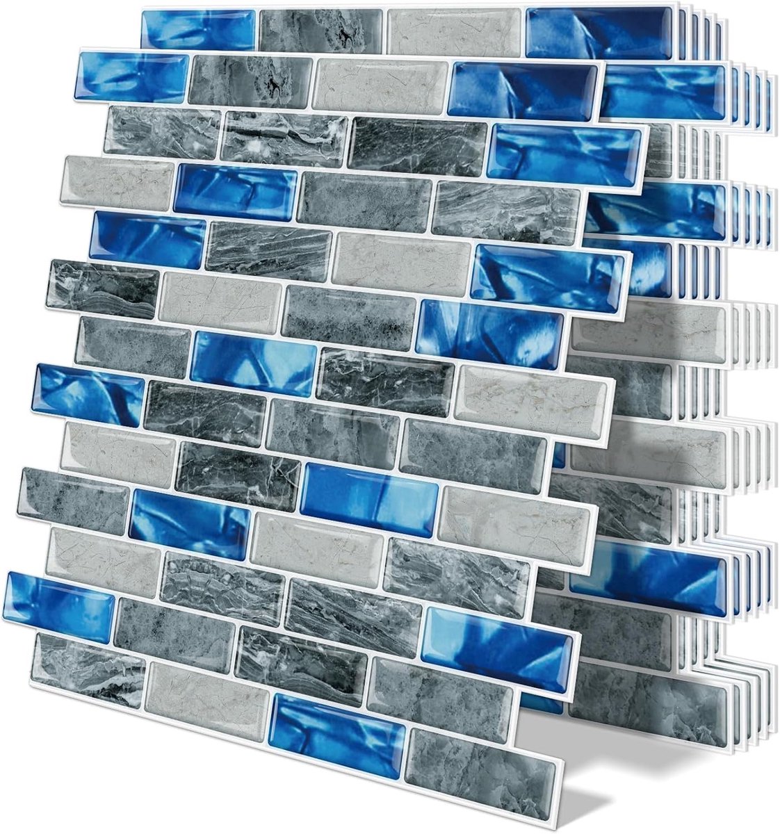 SnelShoppen - 3D Zelfklevende Wandtegels voor Keuken en Badkamer - Blauw Marmer - 10 Vellen 30.5x30.5cm - Makkelijk te Installeren en Verwijderen