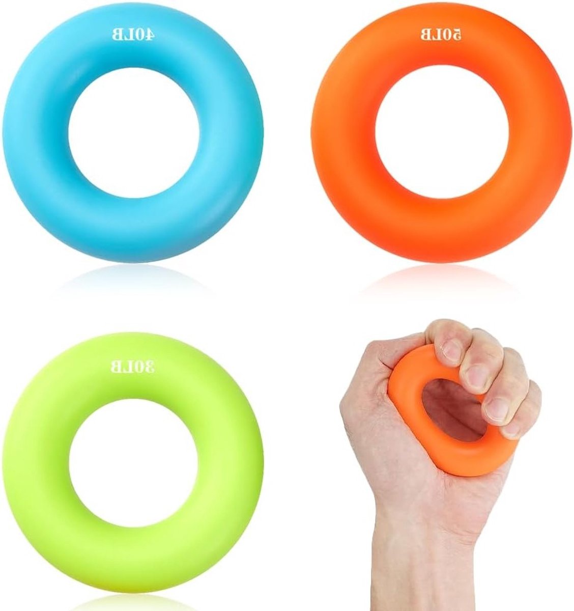 Sterke Grip Trainer Set van 3 Stuks voor Spiertraining, Handkracht en Fitness - 15 kg, Geschikt voor Sporten in Oranje, Blauw en Groen