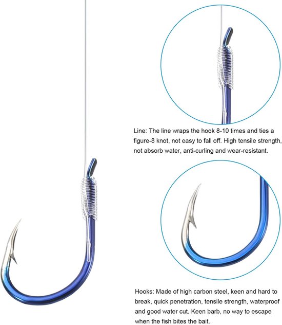 SnelShoppen - Kleine vishaken met lijn - Dubbele haak rigs - Barbed fish hooks voor zoetwater - Koolstofstaal - 20 stuks - Blauw - Perfect voor vissen van Snelshoppen — afbeelding 3
