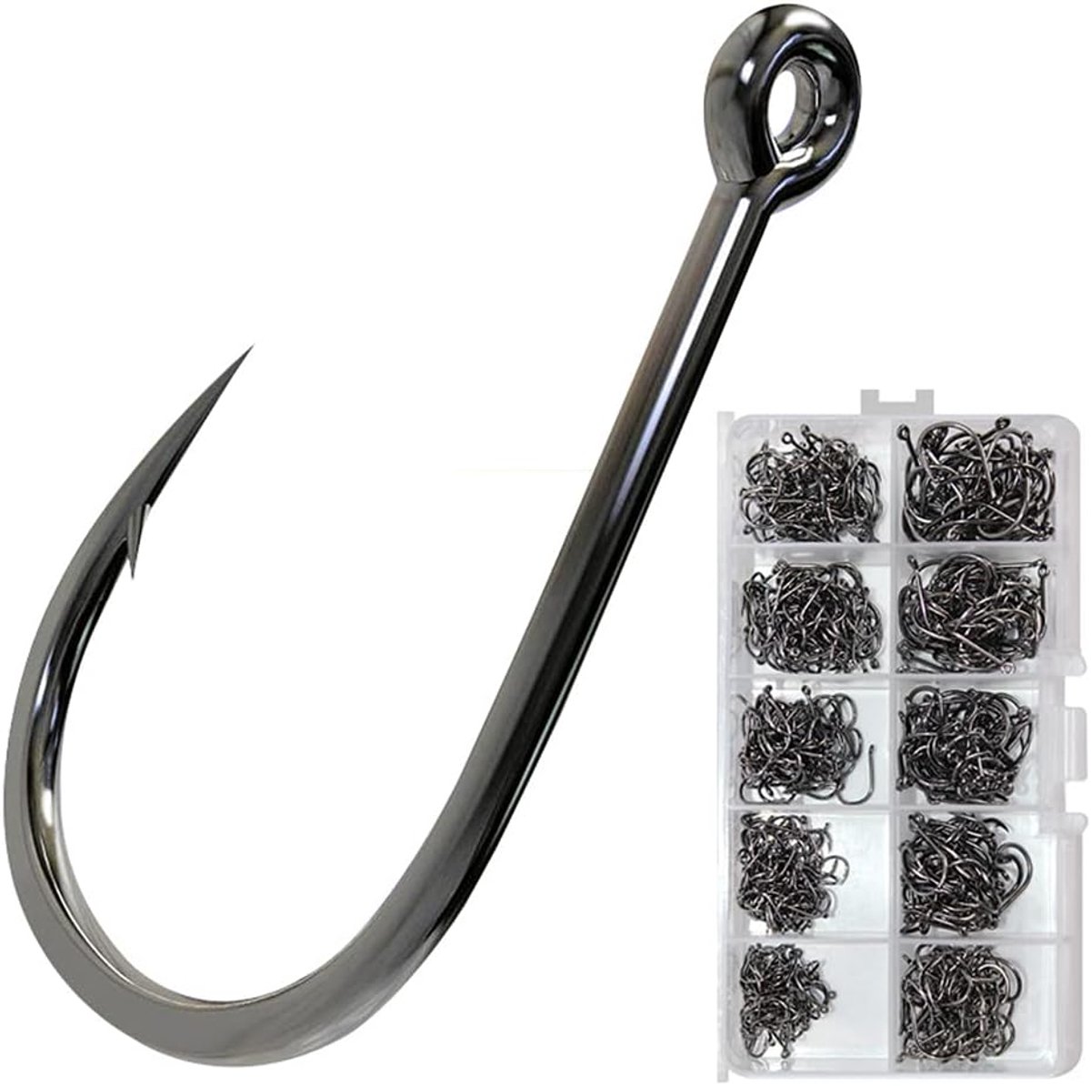 SnelShoppen - 500 Stuks RVS Zeevis Haken - Maat 2#-12# - Extra Sterke Langschaaf J Haken - Super Scherp voor Chunking, Jigging, Trollen, Live Bait