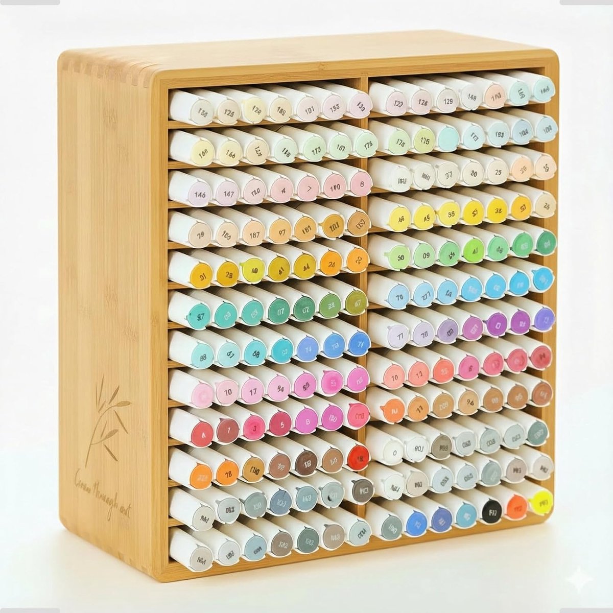 SnelShoppen - Marker Organizer voor 168 Pennen - Bamboe Houten Desk Organizer Rack voor Pennen, Potloden, Verfkwasten - Ruimtebesparend voor Thuis, Ka