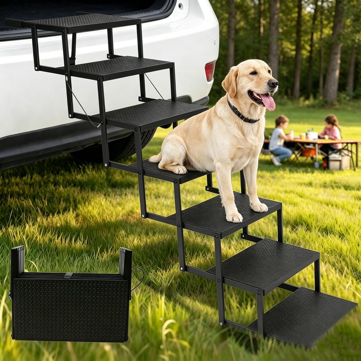 Thijox - Opvouwbare Hondenladder voor Auto en SUV - 7 Treden Antislip, Aluminium, Draagvermogen tot 113 kg, Breed 43 cm - Ideaal voor Grote Rassen, Se