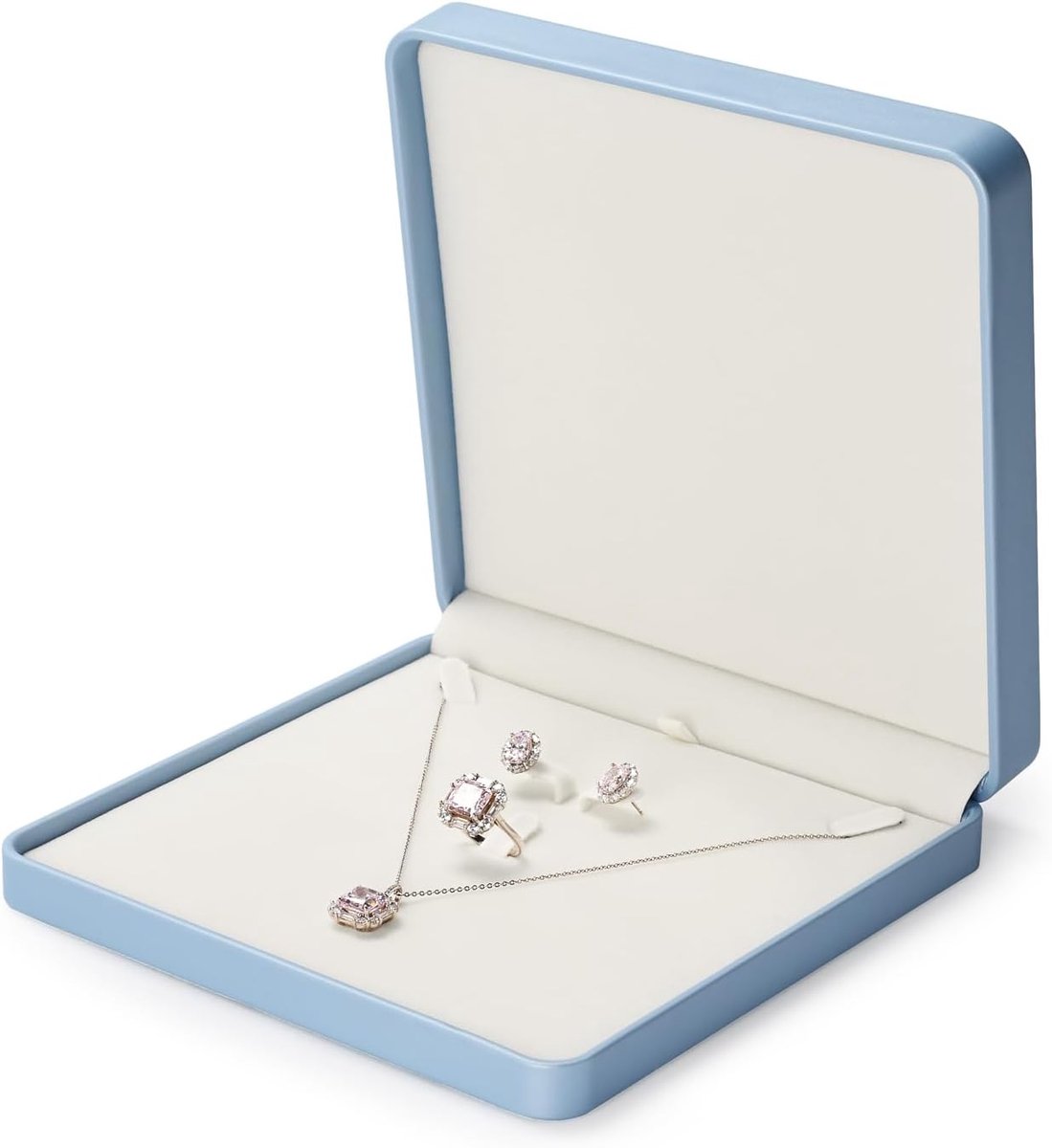 SnelShoppen - Grote Blauwe PU Leren Sieraden Doos voor Hangers, Oorbellen en Armbanden - Luxe Juweelopbergdoos voor Verjaardag, Valentijnsdag en Jubil