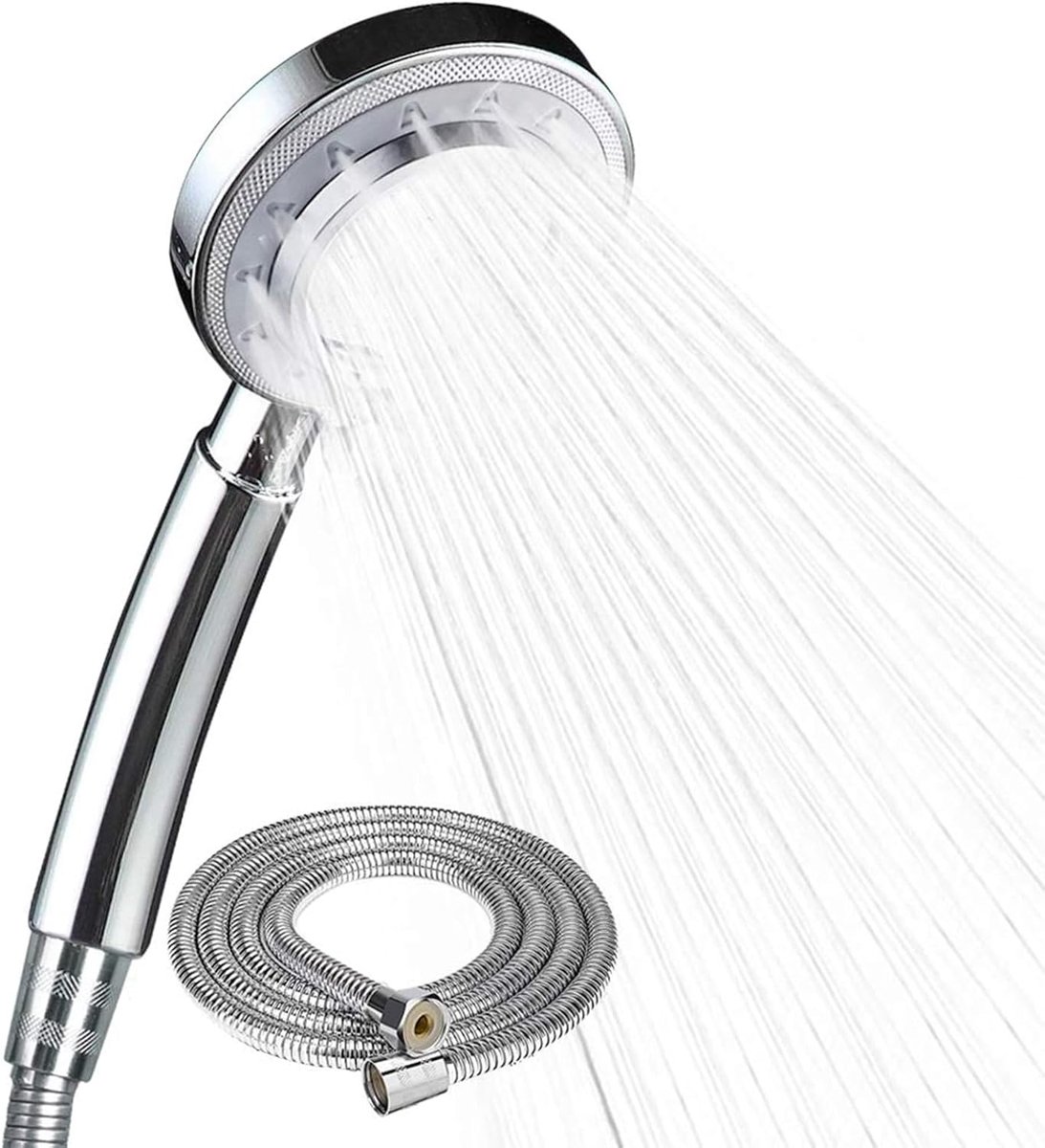 SnelShoppen - High Pressure Douchekop met RVS Slang 1.5 m - 3 Stralen - Waterbesparend - Afneembare Handdouche - G1/2 Aansluiting