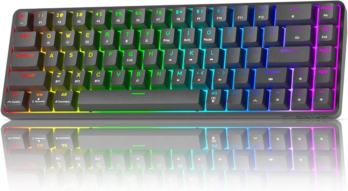 SnelShoppen - TMKB T68 Draadloos Mechanisch Gaming Toetsenbord - Tri-Mode (Bluetooth / 5.0/2.4GHz/USB-C), 60% RGB Toetsenbord met 68 Toetsen (QWERTY),