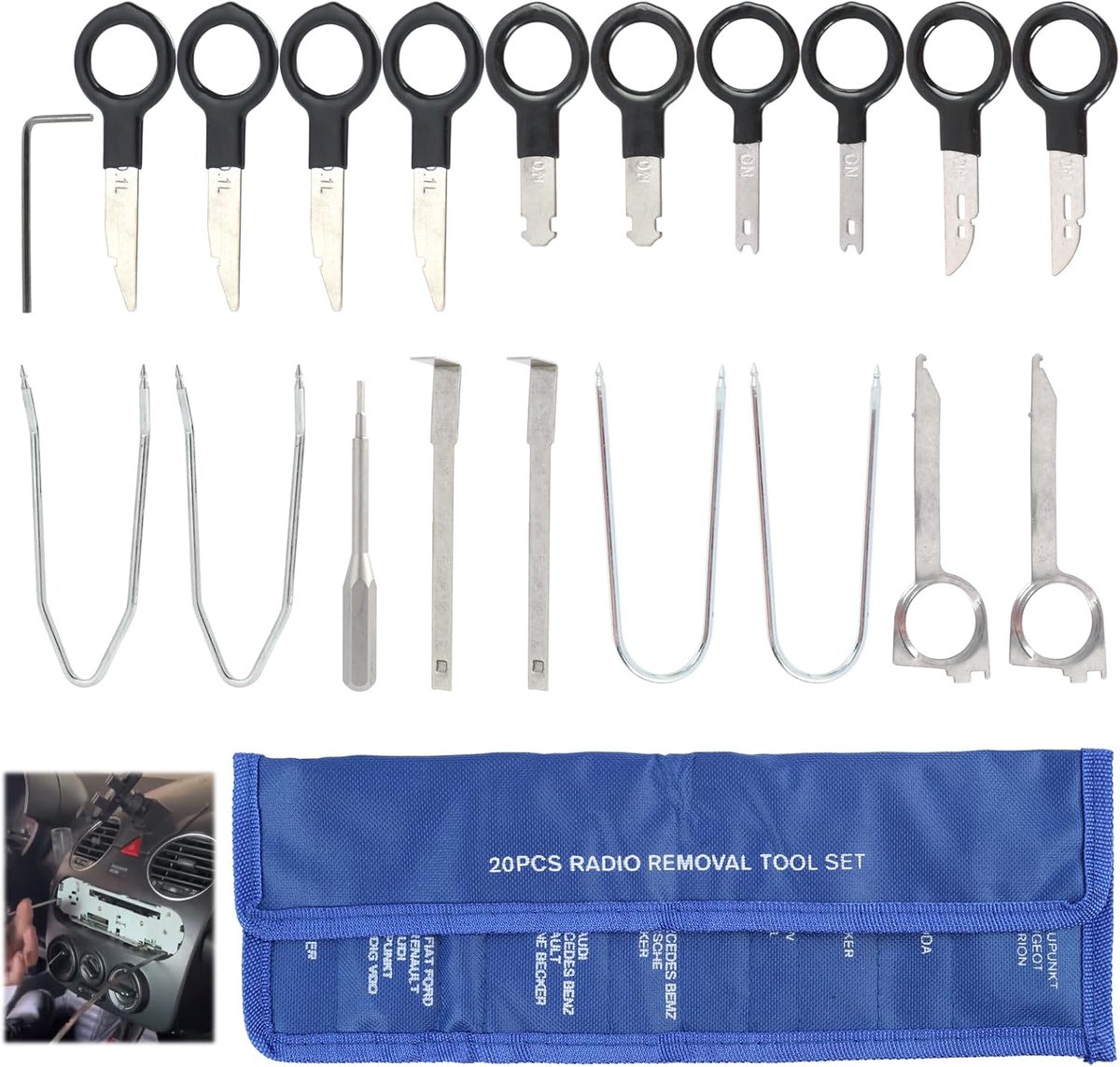 SnelShoppen - 20 Universele Auto Radio Demontage Tools Set, Professionele Verwijder Sleutels en Gereedschap voor Auto Stereo en Navigatiesystemen, Vei