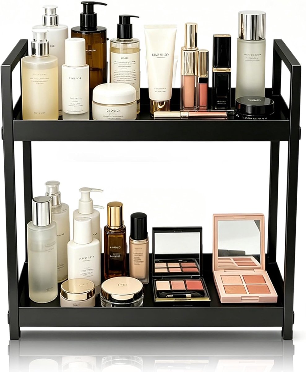 SnelShoppen - Bathroom Organizer - 2-laagse Badkamer Plank - Keuken Plank voor Cosmetica - Robuust IJzer - 30x17x30 cm - Multifunctioneel voor Badkame
