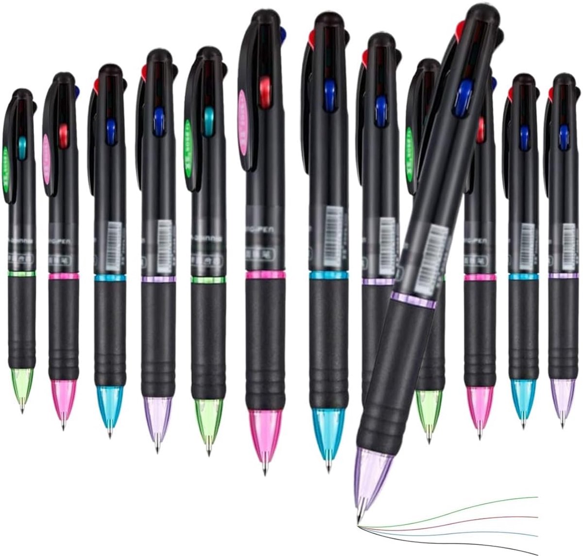 SnelShoppen - 4-in-1 Retractable Balpen Set - 12 Stuks Multikleur Balpennen - 0.7 mm Schrijfpunt - Perfect voor Kantoor, School, Thuis en Verpleegkund