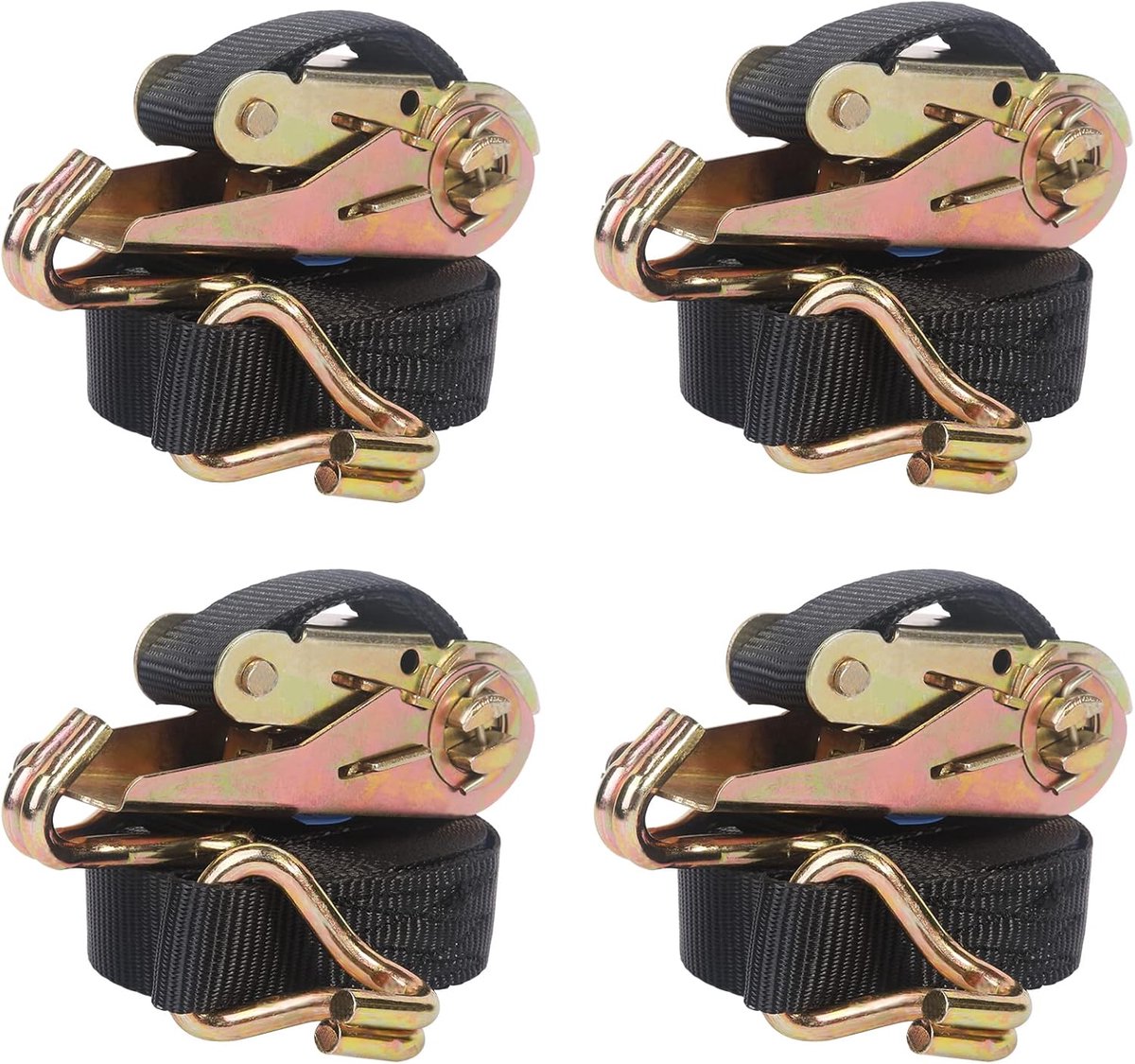 SnelShoppen - Heavy Duty Ratchet Strap met Haken, 4x800kg 5m Verstelbare Spanbanden voor Vrachtwagens, Bagage, Motoren, Verhuizen, Zwart