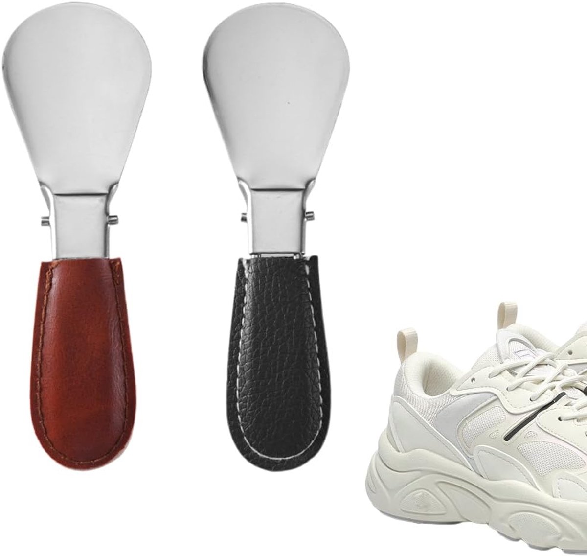 SnelShoppen - Mini Schoenlepels Set van 2, Vouwbare Metalen Schoenhorns, 12 cm, Geschikt voor Mannen, Vrouwen en Kinderen, Bruin en Zwart, Duurzaam en