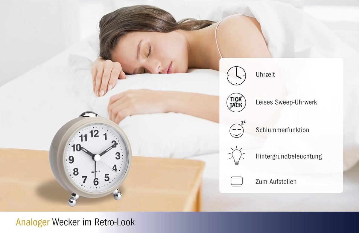 SnelShoppen - Retro Analoge Alarmklok - Stil - Quartz - Beige - Reishorloge 83x53x92 mm - Perfect voor Thuis, Kamperen en Kinderen