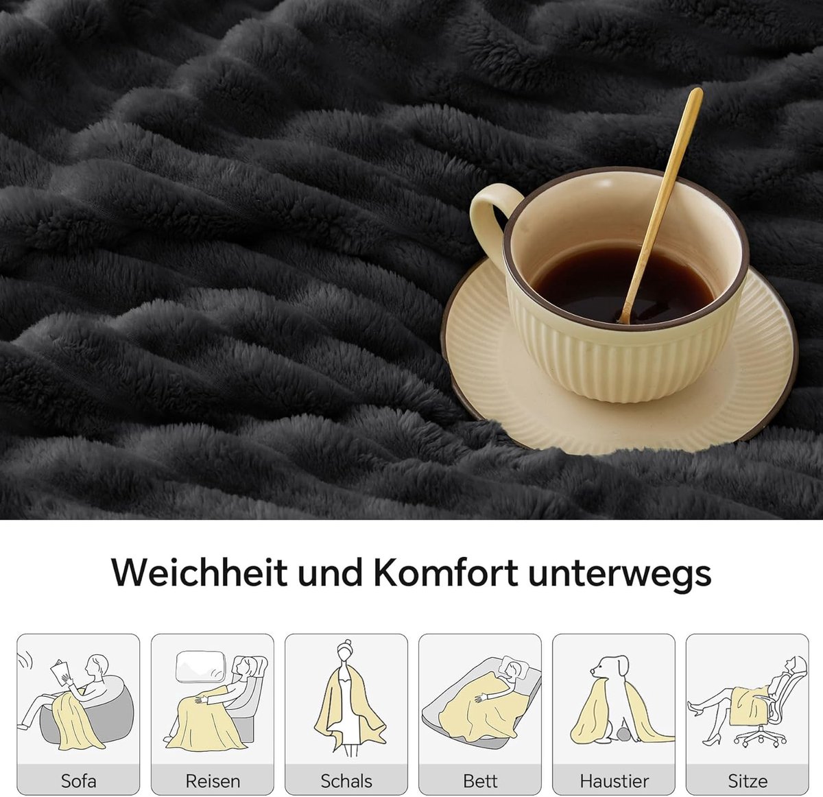 SnelShoppen - Gestreepte Decoratieve Flanellen Fleece Deken voor Bed en Sofa - 125x150cm - Zwart - Zacht, Ademend en Duurzaam voor Thuisgebruik, Feest