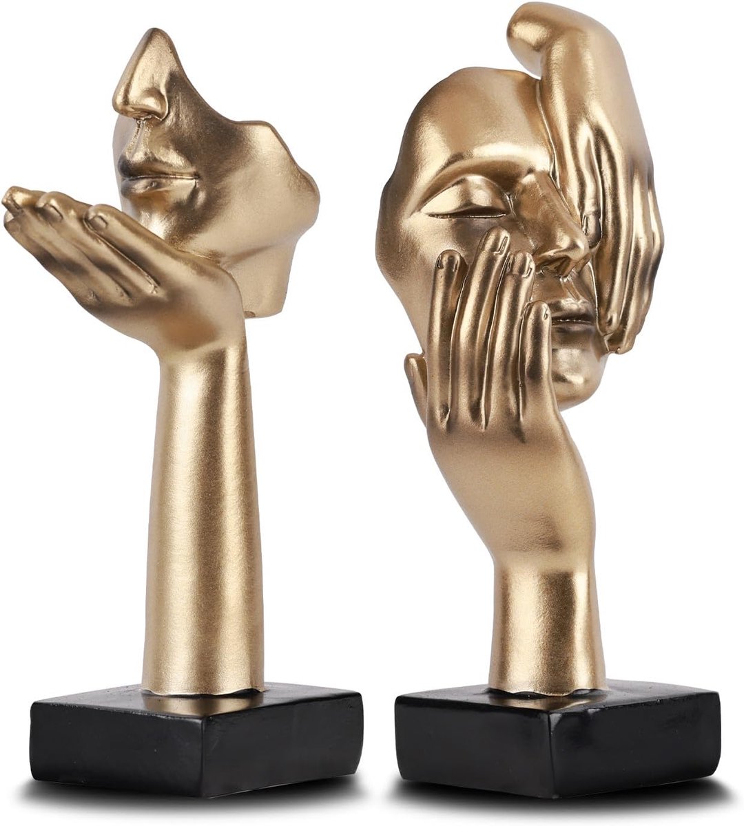 SnelShoppen - Small Abstract Art Sculpture Set van 2 - Moderne Gouden en Zwarte Denker Beeldjes - Decoratieve Items voor Woonkamer, Bureau en Feestdag
