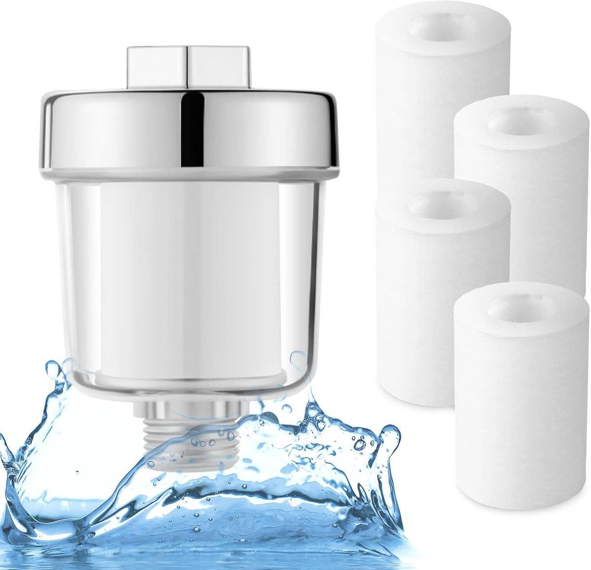 SnelShoppen - High Output Shower Filter - Water Softener Shower Head Filter met 4 Vervangbare Cartridges - Universele Douchefilter voor Gezond Water e