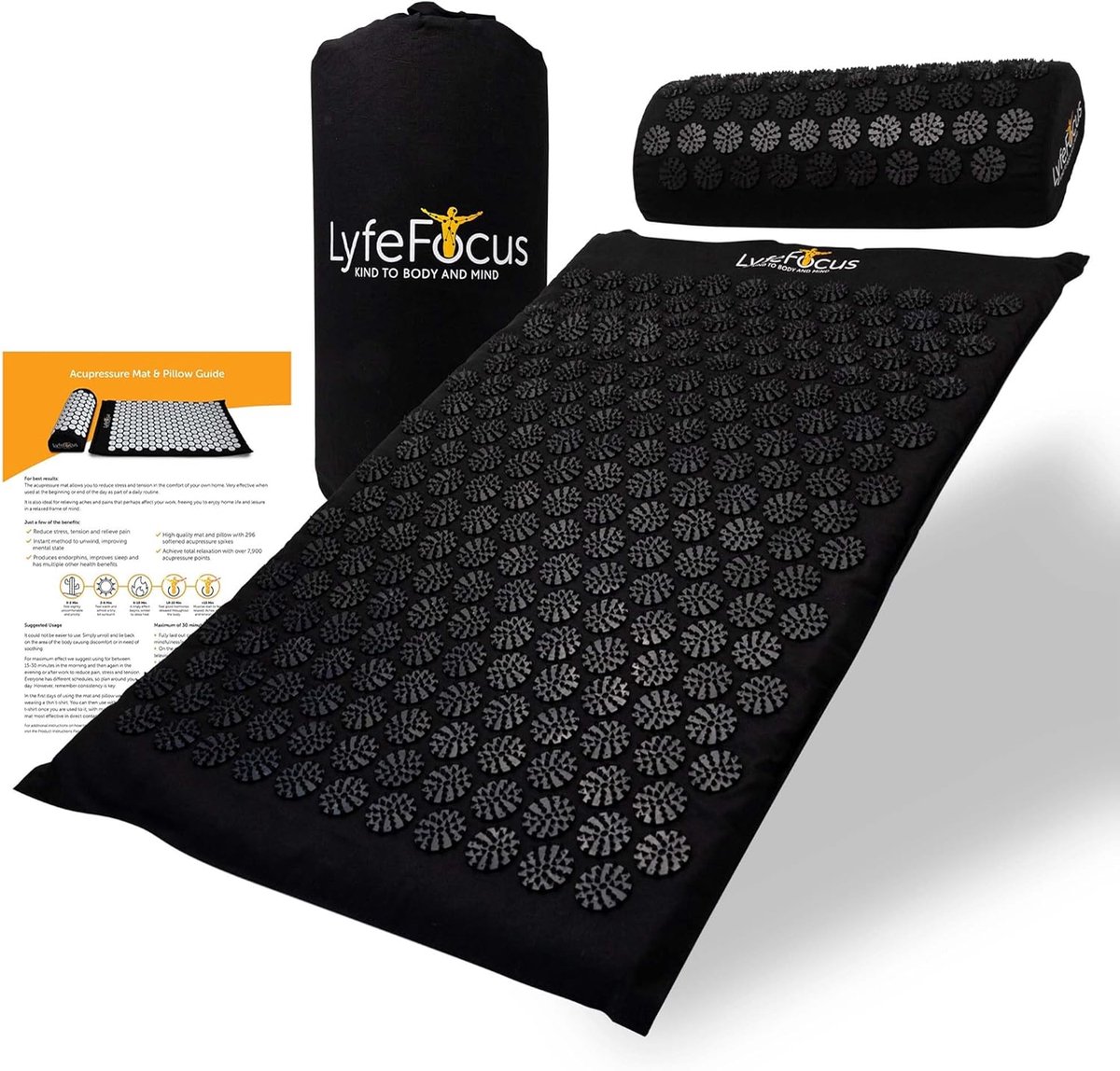 SnelShoppen - Acupressure Mat & Kussen Set met Reistas - Padded Spike Acupunctuur Massage Mat voor Rug, Nek en Schouder Pijnverlichting - Vermindert S