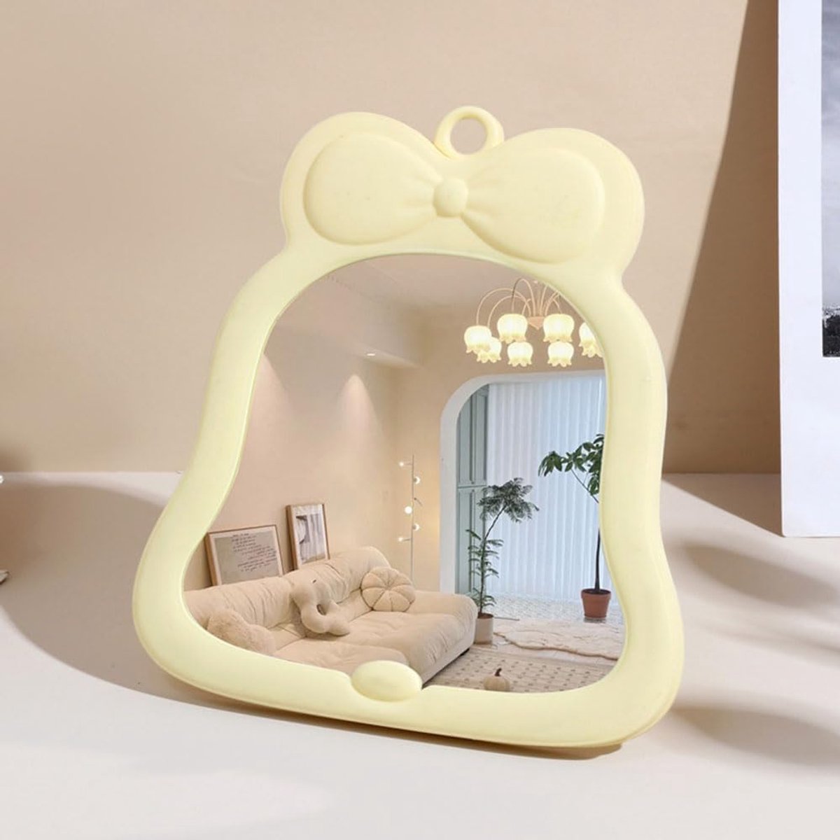 SnelShoppen - Makeup Spiegel met Stand Boog Knoop Tafel Spiegel Cosmetische Spiegel Decoratieve Spiegel voor Slaapkamer Badkamer Geel 19.5cm x 21.5cm