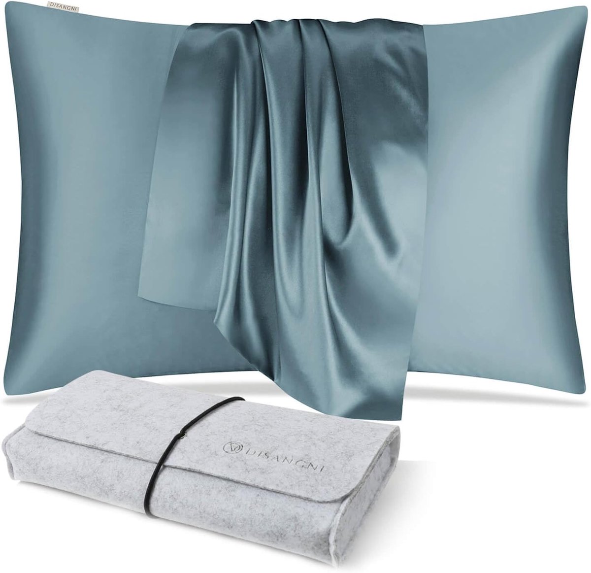 SnelShoppen - 100% Natuurlijke Mulberry Zijde Kussenhoes voor Haar en Huid met Verborgen Rits 22 Momme 50x70cm Blauw Grijs - Luxe Kussenhoes voor Bete