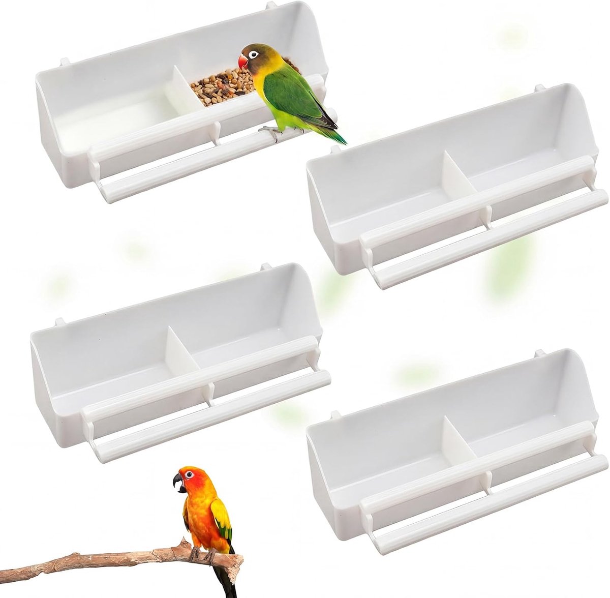SnelShoppen - 4 Stuks Vogelvoederbak - Kunststof Voederbak voor Papegaaien en Vogels - Hangend Design voor Binnen en Buiten - Duurzaam en Milieuvriend