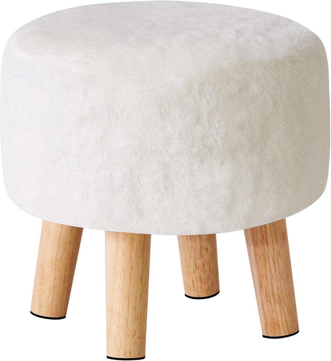 SnelShoppen - Moderne Ottoman Poef - Ronde Laag Voetsteun - 32x32x32 cm - Wit - Houten Meubel Voor Woonkamer en Slaapkamer - Uniek Ontwerp - Decoratie