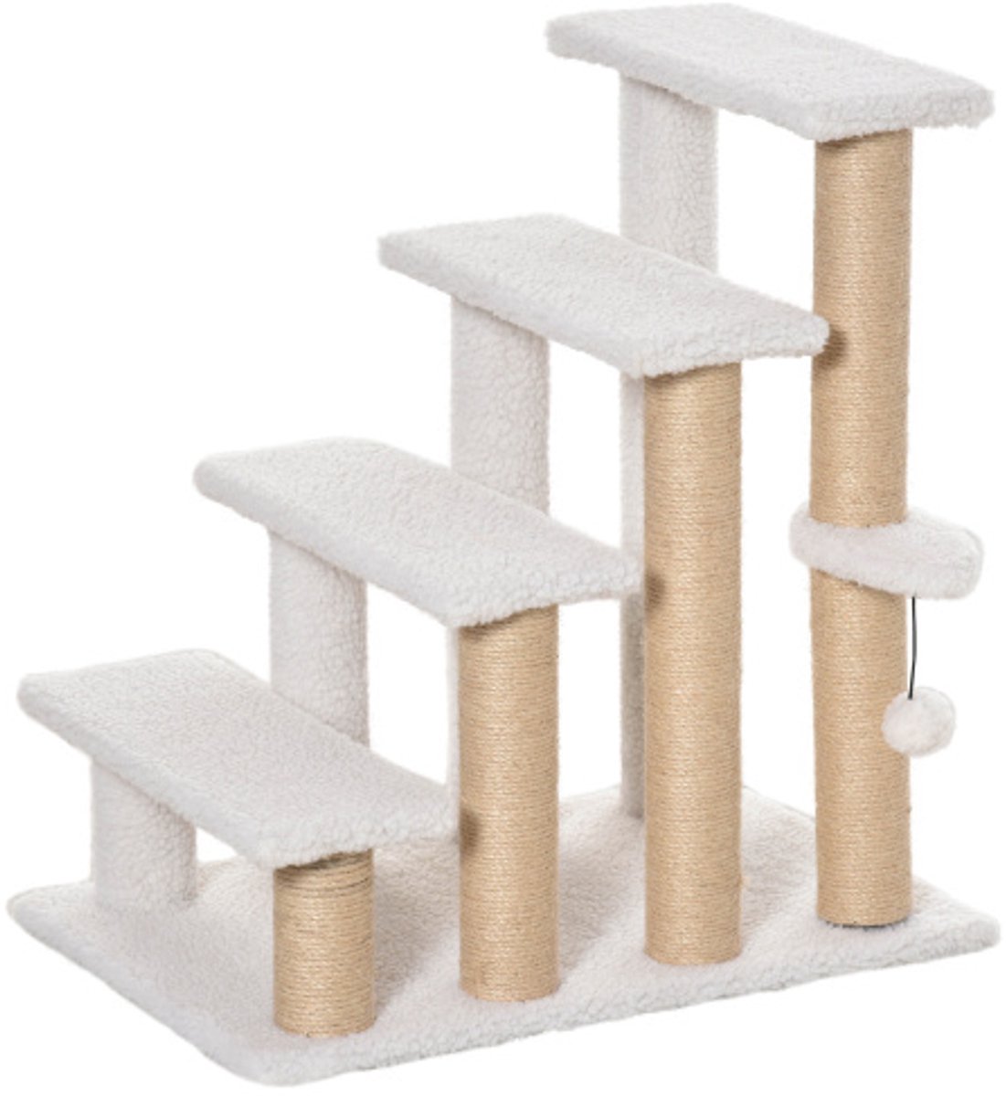 Huisdiertrap - wit vier traptreden kat-hondentrap 60x40x64cm spaanplaat pluche jute krabpaal combinatie voor huisdieren om hoger te klimmen