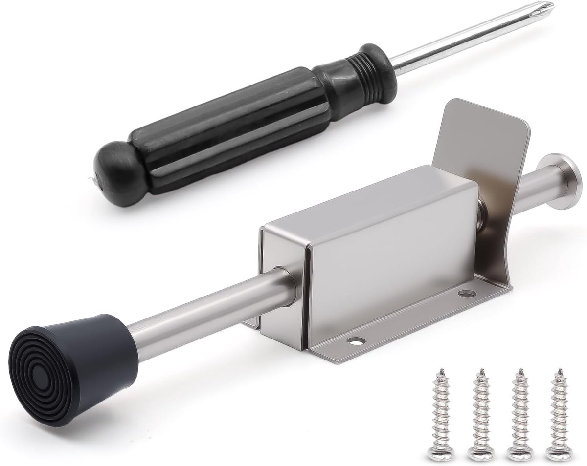 SnelShoppen - RVS Deurstopper met Voetbediening en Rubber Buffer - Compleet Set met Schroeven en Magnetische Schroevendraaier - Ideaal voor Binnen en