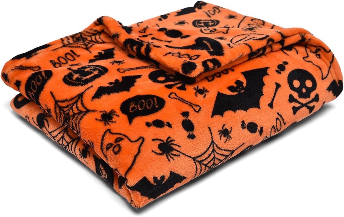 SnelShoppen - Fleecy bedspread Halloween – Cozy plaid 120 x 150 cm – Oranje – Perfect voor sofa, slaapkamer, kinderen, en feestelijkheden