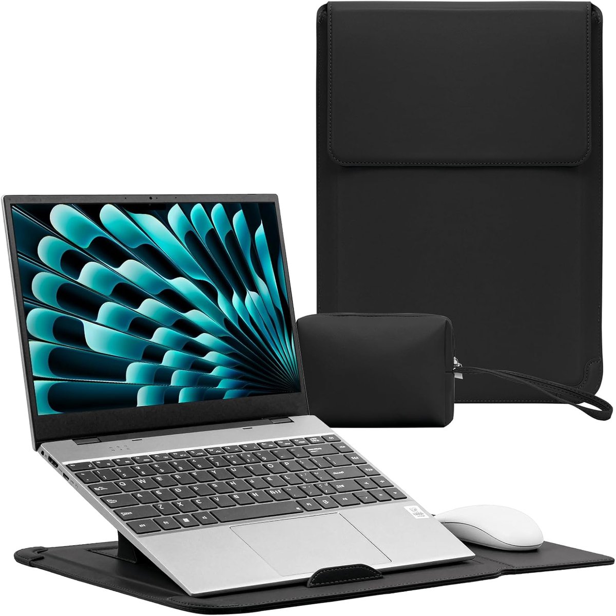SnelShoppen - 15-16 Inch Laptop Sleeve Bag met Stand - Zwart - Waterdicht, Schokbestendig, Geschikt voor MacBook en andere laptops - Ideaal voor Thuis