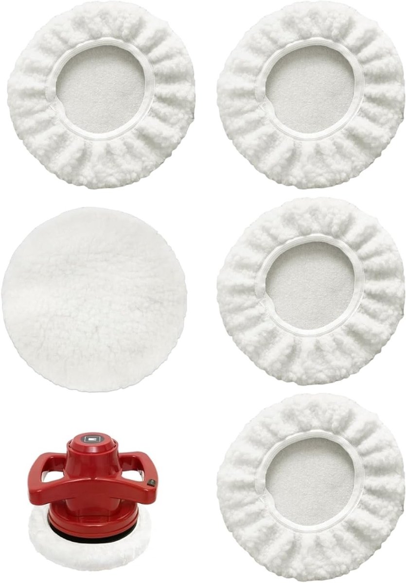 Set van 5 Lamswol Polijstkappen voor Draadloze Auto Polijstmachines, Geschikt voor 220 mm - 250 mm Polijstpads, Ideaal voor Waxen en Polijsten van Auto's