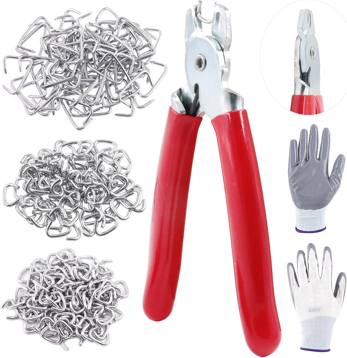 SnelShoppen - Professionele 240-delige Galvanized Pig Ring Pliers Assortiment Kit, 3/4" 1/2" 3/8" Hog Ring Set voor Dieren, Bungee Shock, Cords en Bag
