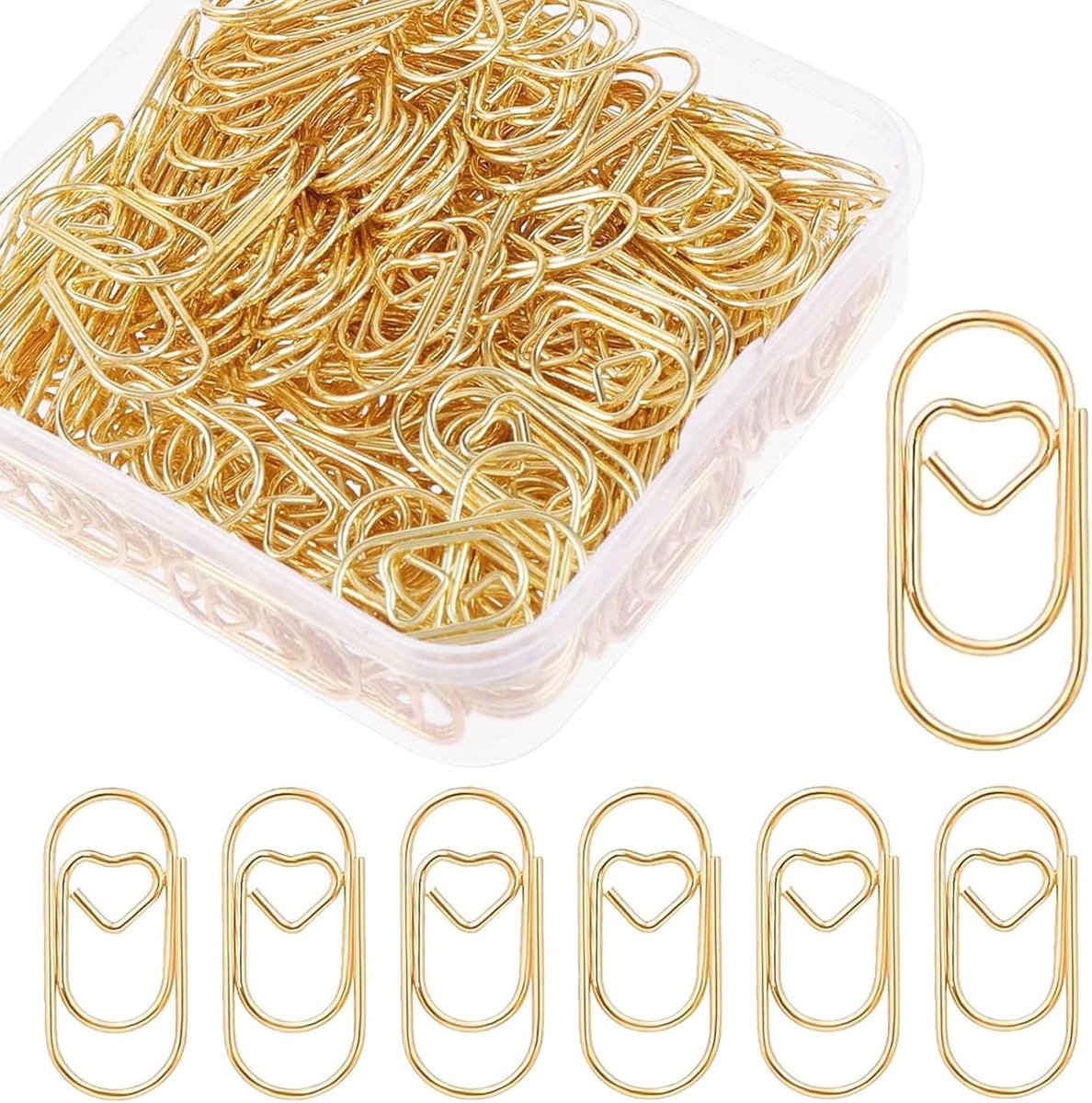 SnelShoppen - Paperclips Set met Transparante Doos, Ovalen Motief voor Kantoor, Klaslokaal, 250 Stuks, Goud, Rvs, Roestvrij, Corrosiebestendig