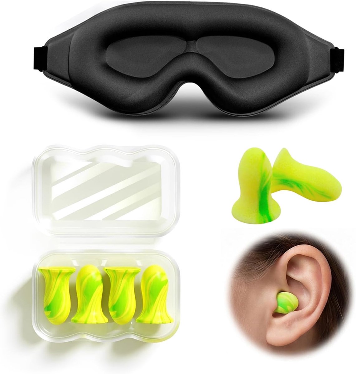 SnelShoppen - Complete Slaapmaskerset met 4 Oordopjes - 100% Lichtblokkerende Slaapbril voor Dames en Heren - Zacht Oogmasker voor Zijslapers - Ideaal