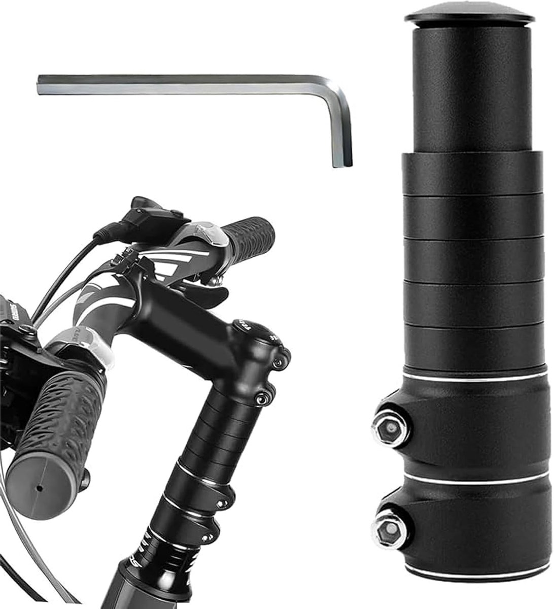 SnelShoppen - Handlebar Riser Fiets - Aluminium Stem Riser met Inbussleutel - Verstelbare Hoogte voor 28.6 mm Stuur - Zwart - Geschikt voor Mountainbi