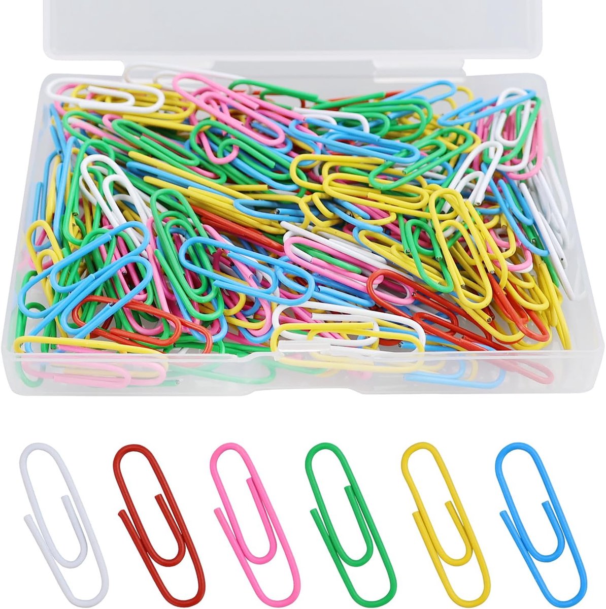 SnelShoppen - 200 Stuks Gekleurde Paper Clips 28mm - Sterke Metalen Paperclips met Plastic Box - Document Klemmen voor Kantoor en School - Assorted Kl