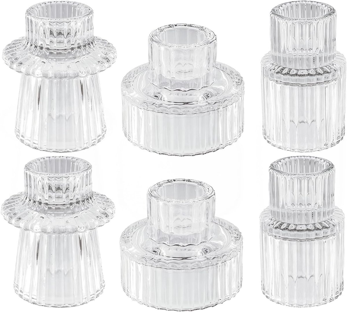 SnelShoppen - Set van 6 2-in-1 Kaarsenhouders, Groene Transparante Tealight Houder, Glazen Windlichten voor Tafel, Voor Stick Kaarsen, Feest, Tuin, Ke