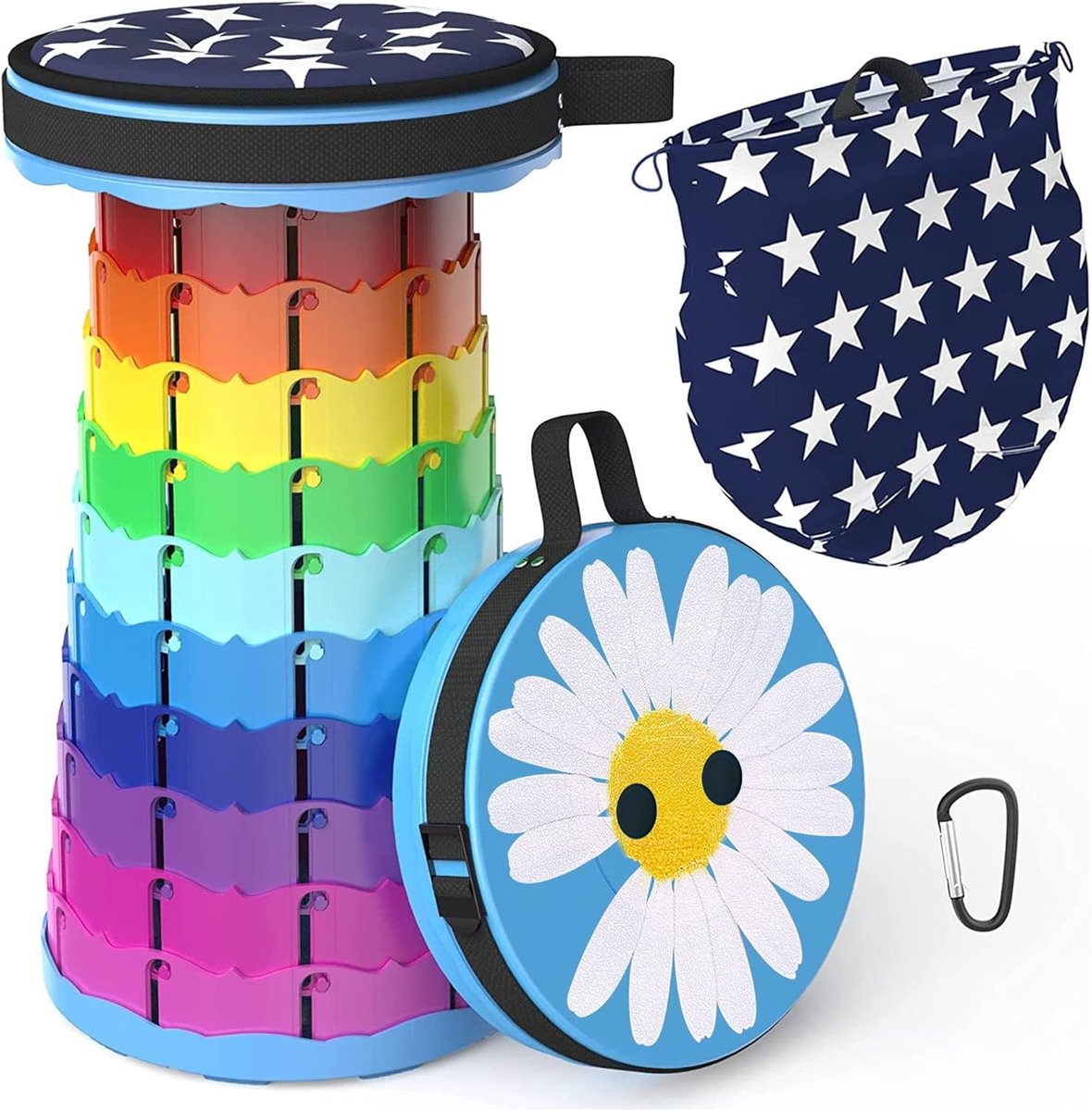 SnelShoppen - Portable Telescopic Stool Camping Stool Lichtgewicht Vouwstoel voor Wandelen, Vissen, Grillen, met Draagtas en Draaikussen, Belastbaarhe