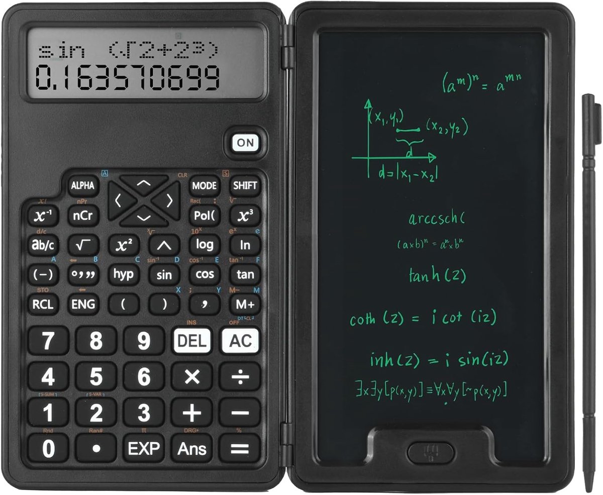 SnelShoppen - Wetenschappelijke Rekenmachine met Notepad, 240 Functies, Twee-regelige Calculator met Schrijfbord en Pen, School Calculator voor Studen