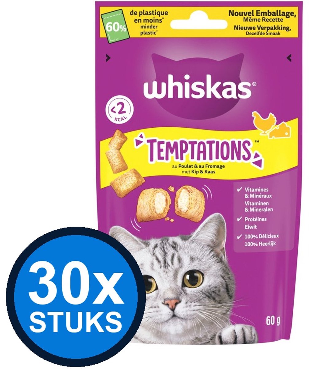30x Whiskas temptations kip&kaas 60gr