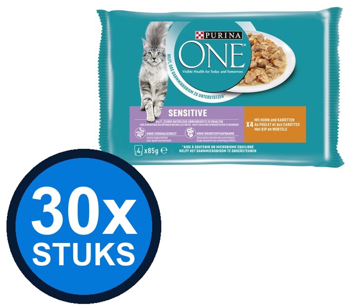 Purina One Purina One - Sensitive Adult Kip & Wortel (4x85g) - Kattenvoer Natvoer - 340 g